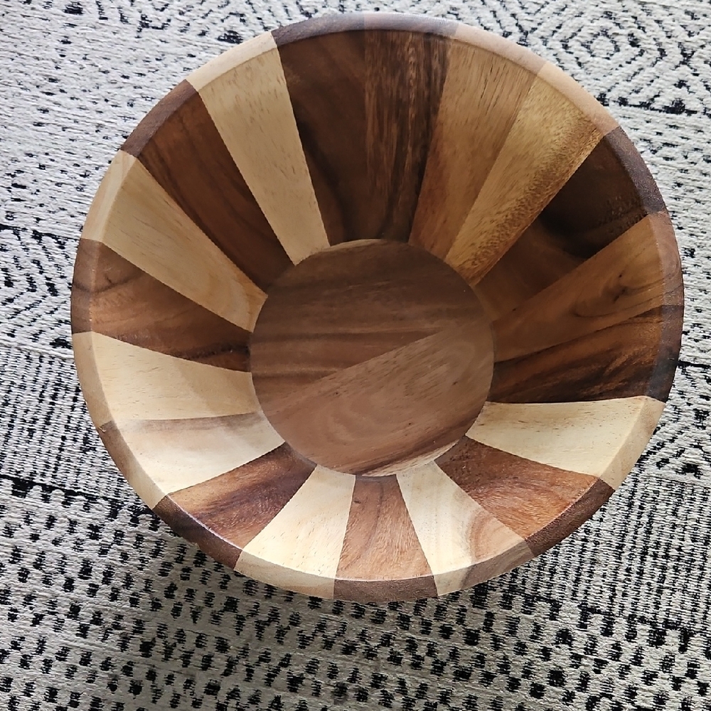 Large Wooden Striped Bowl